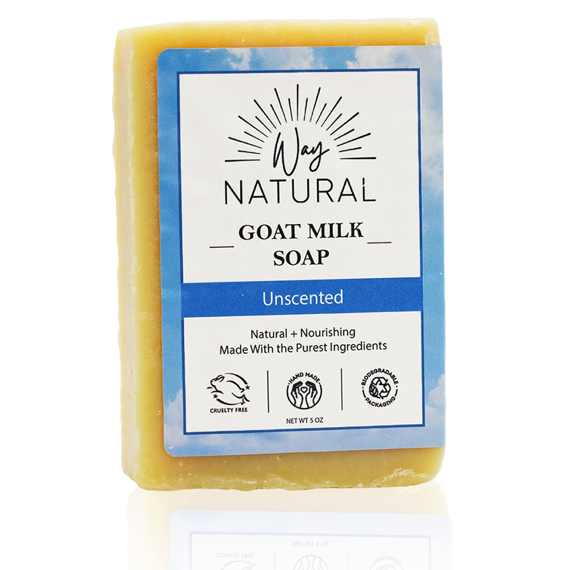 Way Natural Goat Milk Soap Bar - Unscented Bar Soap for Men, Women & Kids - Natural, Handmade w/Real Milk - Dry, Sensitive Skin, Hands/Body - Premium, Gentle, No Dyes - (1, Large, 5oz)